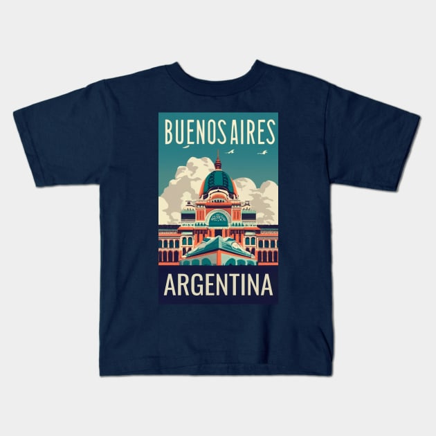 A Vintage Travel Art of Buenos Aires - Argentina Kids T-Shirt by goodoldvintage